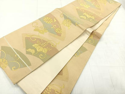 平和屋着物◎六通柄袋帯　地紙花文　金糸　正絹　逸品　AABC8932uk