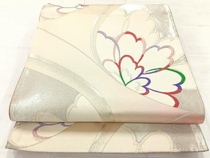 平和屋着物◎六通柄袋帯　舞花文　銀糸　正絹　逸品　AABC8939uk