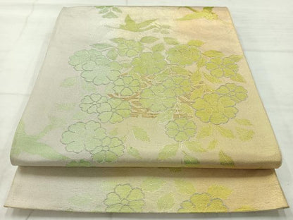 平和屋着物◎六通柄袋帯　花喰い鳥　金銀糸　正絹　逸品　AABC8943uk