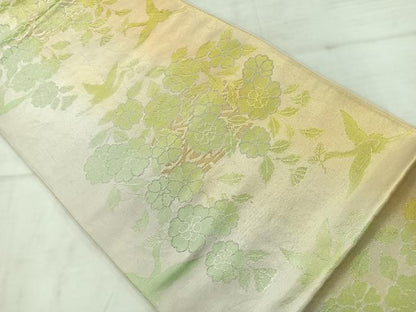 平和屋着物◎六通柄袋帯　花喰い鳥　金銀糸　正絹　逸品　AABC8943uk