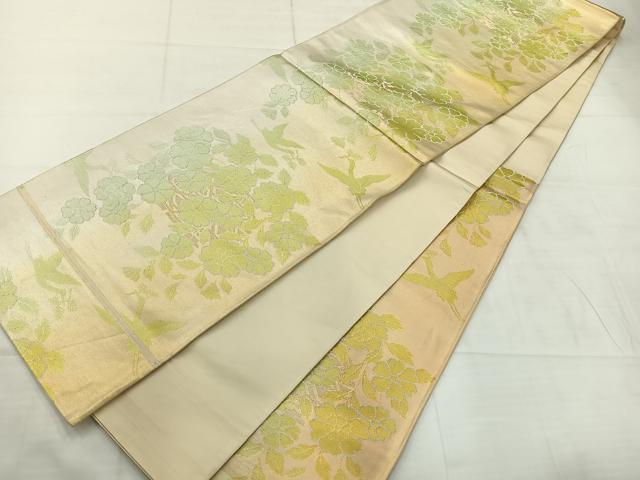 平和屋着物◎六通柄袋帯　花喰い鳥　金銀糸　正絹　逸品　AABC8943uk