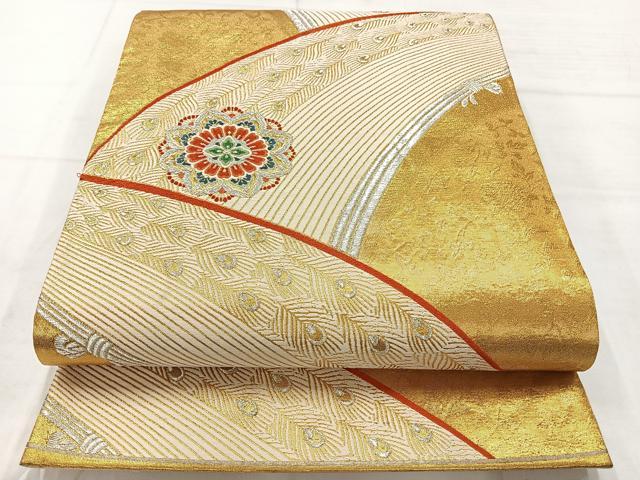 平和屋着物◎六通柄袋帯　唐織　正倉院孔雀花文　金銀糸　正絹　逸品　AABC8951uk