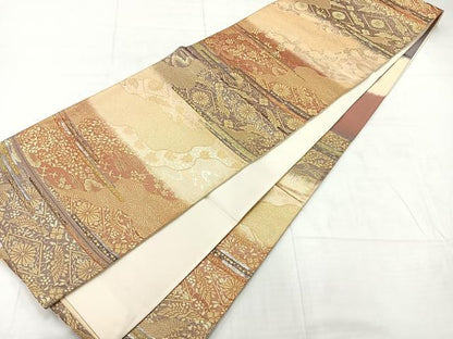 平和屋着物◎六通柄袋帯　道長飛鶴花文　金糸　正絹　逸品　AABC8953uk