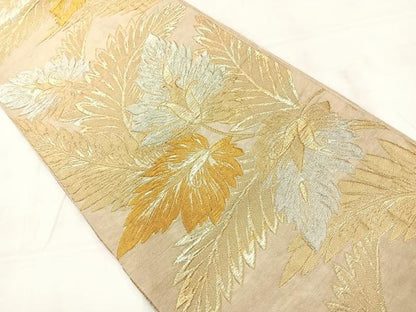 平和屋着物◎六通柄　京本袋帯　草花文　金銀糸　正絹　逸品　AABC8959uk