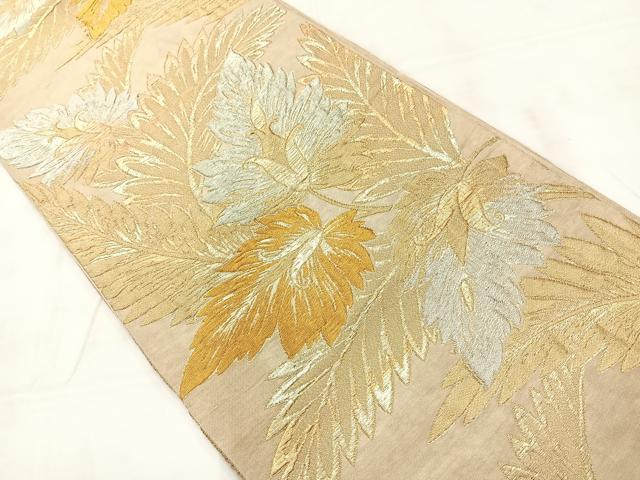 平和屋着物◎六通柄　京本袋帯　草花文　金銀糸　正絹　逸品　AABC8959uk