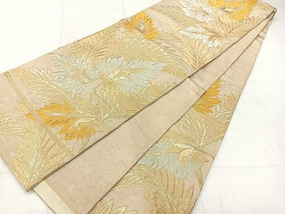 平和屋着物◎六通柄　京本袋帯　草花文　金銀糸　正絹　逸品　AABC8959uk