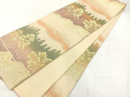 平和屋着物◎六通柄袋帯　風景文　金糸　正絹　逸品　AABC8962uk