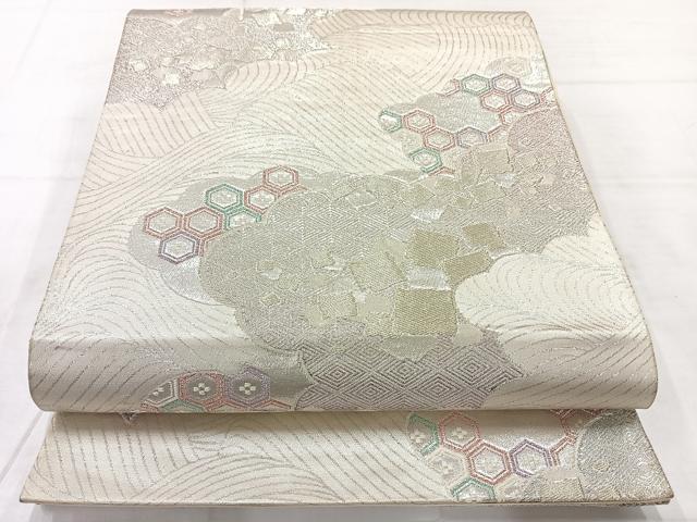 平和屋着物◎六通柄袋帯　箔散らし文様　銀糸　正絹　逸品　AABC8964uk
