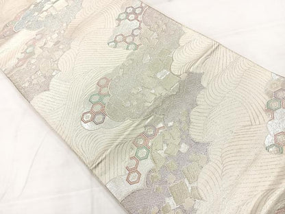 平和屋着物◎六通柄袋帯　箔散らし文様　銀糸　正絹　逸品　AABC8964uk