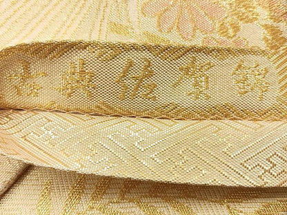 平和屋着物◎古典佐賀錦　綴れ　六通柄袋帯　御所車花鳥文　金糸　正絹　逸品　AABC8974uk