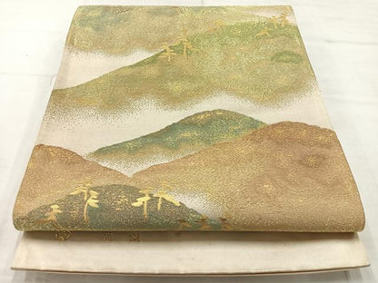 平和屋着物◎六通柄袋帯　風景文　金糸　正絹　逸品　AABC8978uk