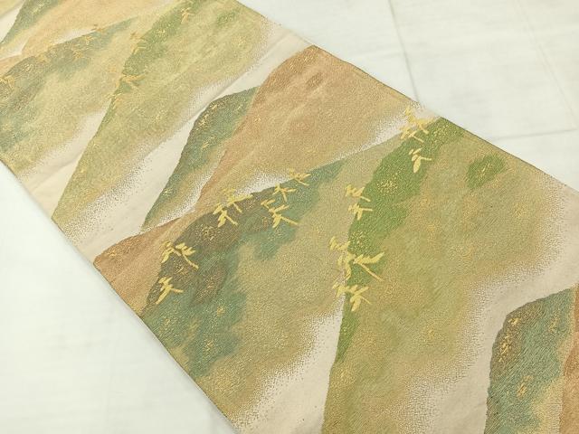 平和屋着物◎六通柄袋帯　風景文　金糸　正絹　逸品　AABC8978uk