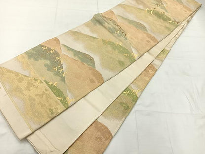 平和屋着物◎六通柄袋帯　風景文　金糸　正絹　逸品　AABC8978uk