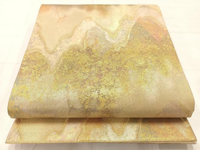 平和屋着物◎六通柄袋帯　抽象文様　引箔　正絹　逸品　AABC8987uk