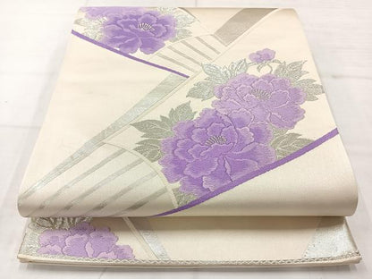 平和屋着物◎六通柄袋帯　草花文　金糸　正絹　逸品　AABC8992uk