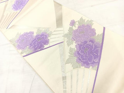 平和屋着物◎六通柄袋帯　草花文　金糸　正絹　逸品　AABC8992uk