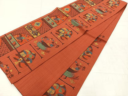 平和屋着物◎六通柄袋帯　石摺唐糸　花鳥文　正絹　逸品　AABC8993uk