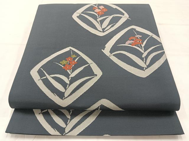 平和屋着物◎六通柄袋帯　草花文　正絹　逸品　AABC8994uk