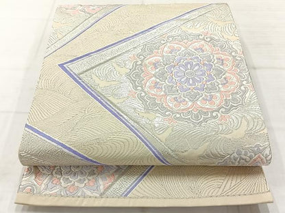 平和屋着物◎六通柄袋帯　唐織　正倉院花文　銀糸　正絹　逸品　AABC9014uk