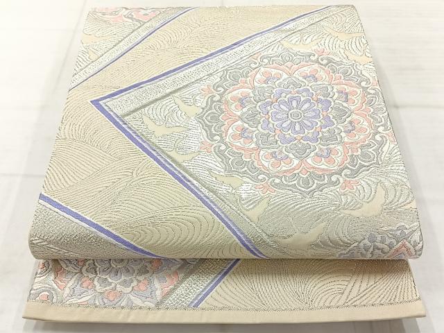 平和屋着物◎六通柄袋帯　唐織　正倉院花文　銀糸　正絹　逸品　AABC9014uk