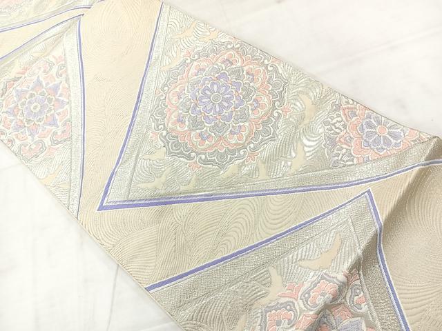 平和屋着物◎六通柄袋帯　唐織　正倉院花文　銀糸　正絹　逸品　AABC9014uk