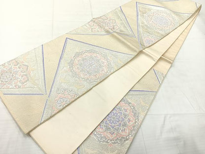 平和屋着物◎六通柄袋帯　唐織　正倉院花文　銀糸　正絹　逸品　AABC9014uk