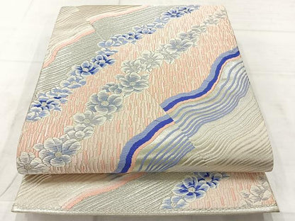 平和屋着物◎六通柄袋帯　唐織　道長花文　銀糸　正絹　逸品　AABC9047uk