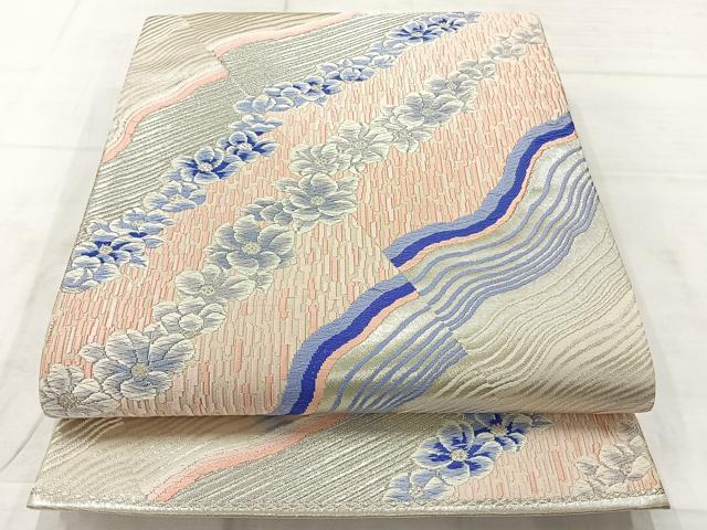 平和屋着物◎六通柄袋帯　唐織　道長花文　銀糸　正絹　逸品　AABC9047uk