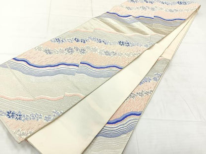 平和屋着物◎六通柄袋帯　唐織　道長花文　銀糸　正絹　逸品　AABC9047uk