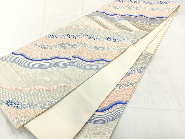 平和屋着物◎六通柄袋帯　唐織　道長花文　銀糸　正絹　逸品　AABC9047uk