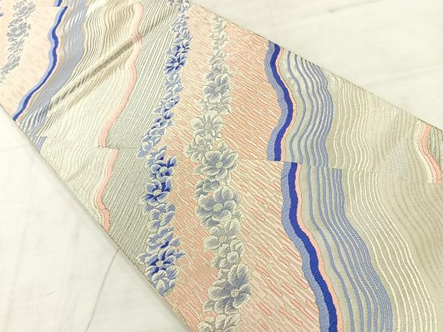 平和屋着物◎六通柄袋帯　唐織　道長花文　銀糸　正絹　逸品　AABC9047uk
