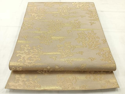 平和屋着物◎六通柄袋帯　霞花文　金糸　正絹　逸品　AABC9048uk