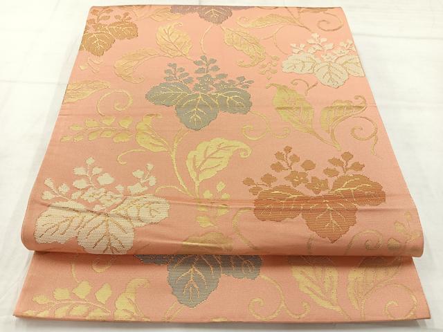 平和屋着物◎六通柄袋帯　草花文　金糸　正絹　逸品　AABC9049uk