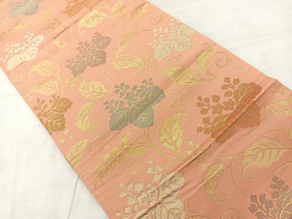 平和屋着物◎六通柄袋帯　草花文　金糸　正絹　逸品　AABC9049uk