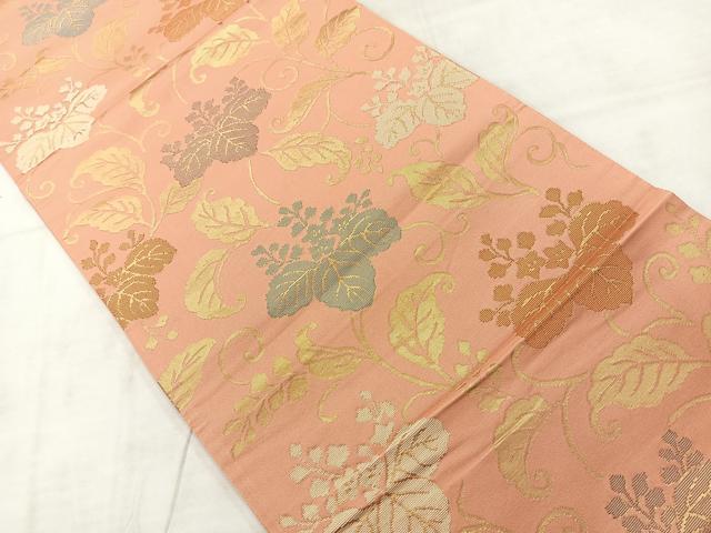 平和屋着物◎六通柄袋帯　草花文　金糸　正絹　逸品　AABC9049uk