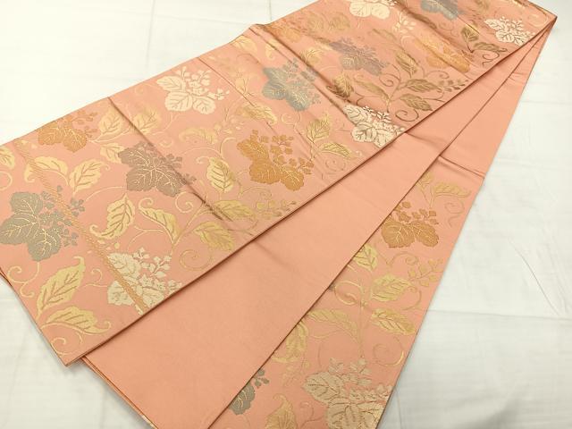 平和屋着物◎六通柄袋帯　草花文　金糸　正絹　逸品　AABC9049uk