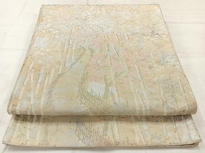 平和屋着物◎六通柄袋帯　竹林　銀糸　正絹　逸品　AABC9055uk