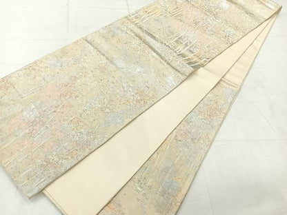 平和屋着物◎六通柄袋帯　竹林　銀糸　正絹　逸品　AABC9055uk