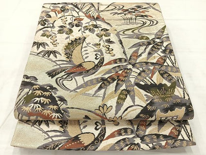平和屋着物◎六通柄袋帯 花鳥風景文 金糸 正絹 逸品 AABC9071uk