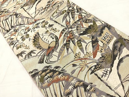 平和屋着物◎六通柄袋帯 花鳥風景文 金糸 正絹 逸品 AABC9071uk