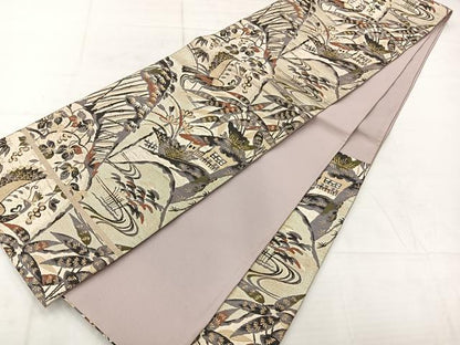 平和屋着物◎六通柄袋帯 花鳥風景文 金糸 正絹 逸品 AABC9071uk