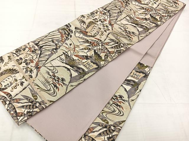 平和屋着物◎六通柄袋帯 花鳥風景文 金糸 正絹 逸品 AABC9071uk