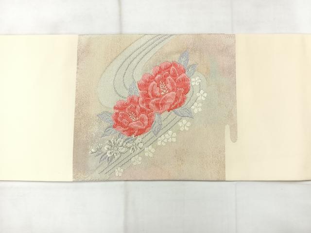 平和屋着物◎九寸名古屋帯　流水花文　金銀糸　正絹　逸品　AABC9087uk