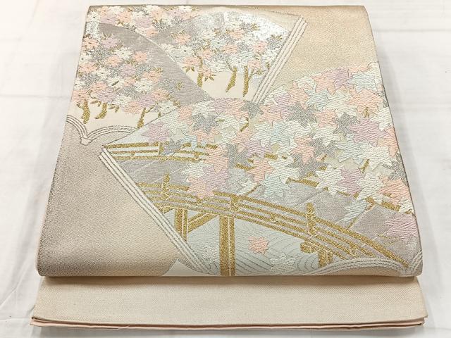 平和屋着物◎六通柄袋帯　唐織　渡橋花文　金銀糸　正絹　逸品　AABC9099uk