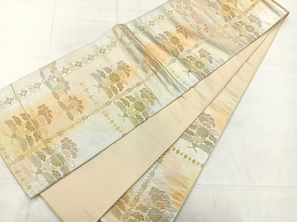 平和屋着物◎六通柄袋帯 更紗花文 金銀糸 正絹 逸品 AABC9106uk