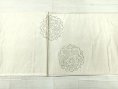 平和屋着物◎太鼓柄袋帯　草花文　銀彩　正絹　逸品　AABC9108uk