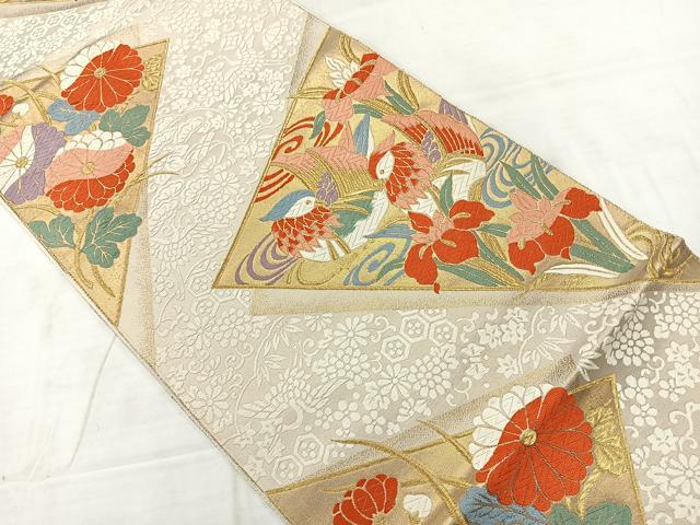 平和屋着物◎六通柄袋帯　唐織　鴛鴦花文　金糸　正絹　逸品　AABC9113uk
