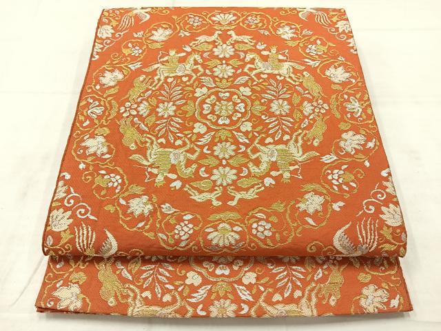 平和屋着物◎六通柄京袋帯　狩猟花鳥文　金銀糸　正絹　逸品　AABC9120uk