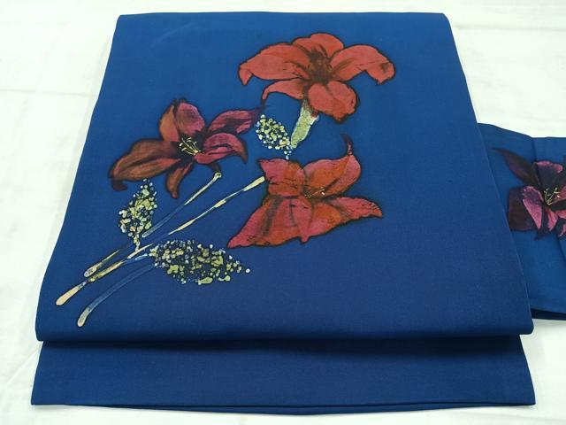 平和屋着物◎塩瀬 九寸名古屋帯 ろうけつ染め 枝花文 正絹 逸品 AABC9127uk