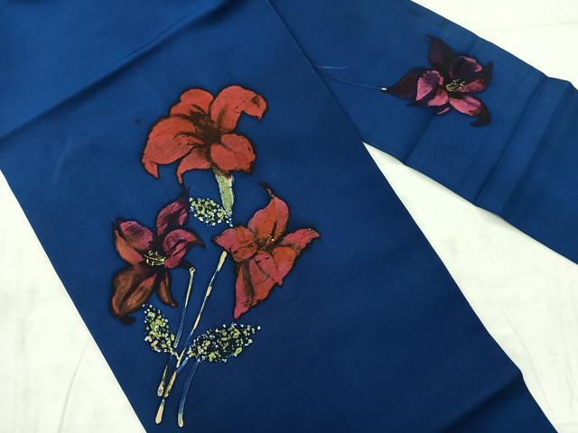 平和屋着物●塩瀬　九寸名古屋帯　ろうけつ染め　枝花文　金彩　正絹　逸品　DABA0549cm 平和屋着物◎塩瀬 九寸名古屋帯 ろうけつ染め 枝花文 正絹 逸品 AABC9127uk